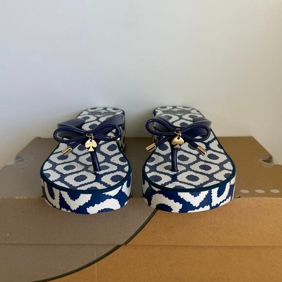 Kate Spade Platform Navy/White Women Flip Flops Sandals - SZ 8 - Picture 10 of 14